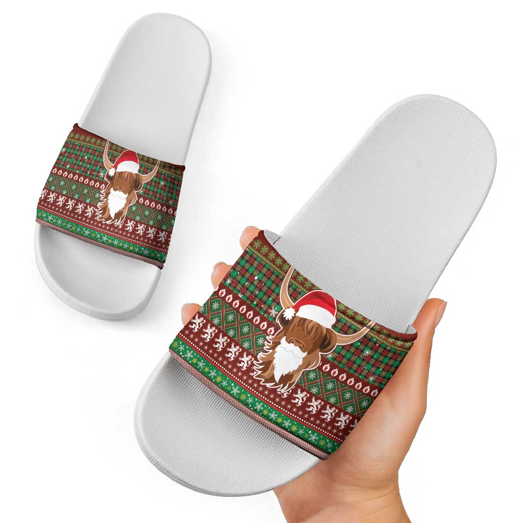 Scottish Christmas Slide Sandals Highland Cattle-Xmas Tartan Stripes Style Red Color LT03
