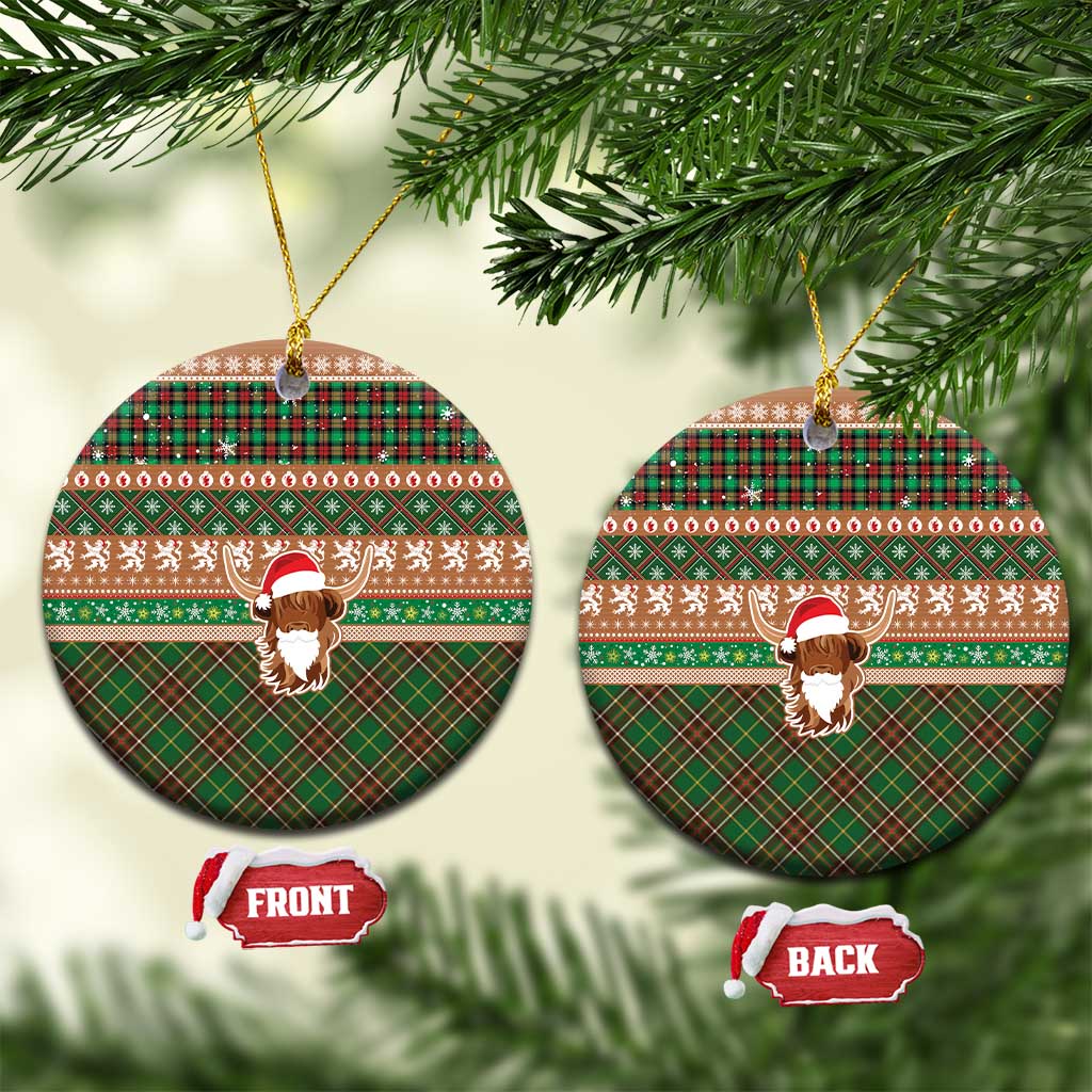 Scottish Christmas Ceramic Ornament Highland Cattle-Xmas Tartan Stripes Style Brown Color LT03