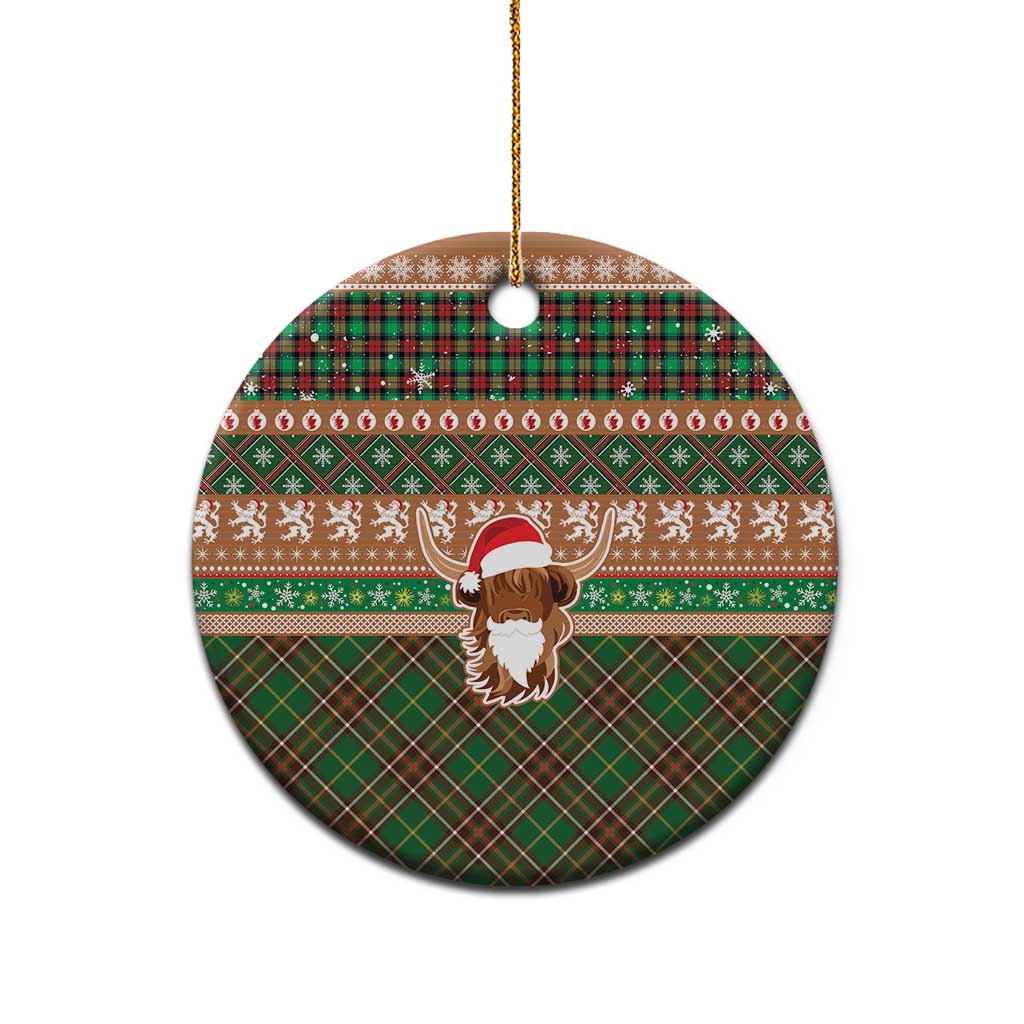 Scottish Christmas Ceramic Ornament Highland Cattle-Xmas Tartan Stripes Style Brown Color LT03