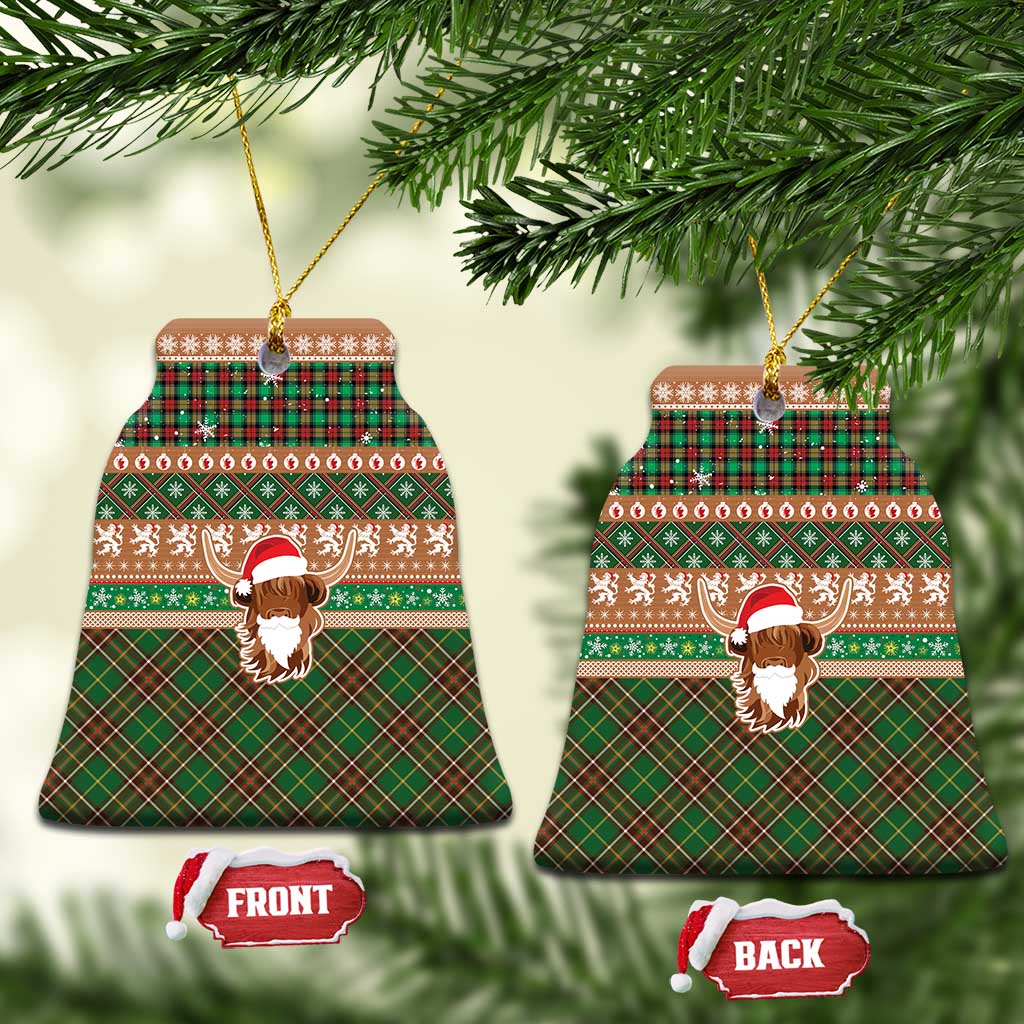 Scottish Christmas Ceramic Ornament Highland Cattle-Xmas Tartan Stripes Style Brown Color LT03