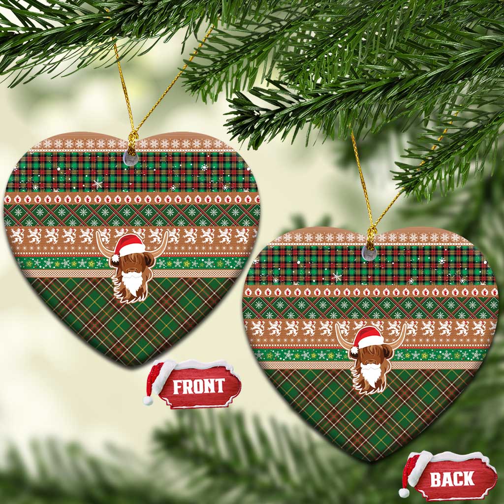 Scottish Christmas Ceramic Ornament Highland Cattle-Xmas Tartan Stripes Style Brown Color LT03