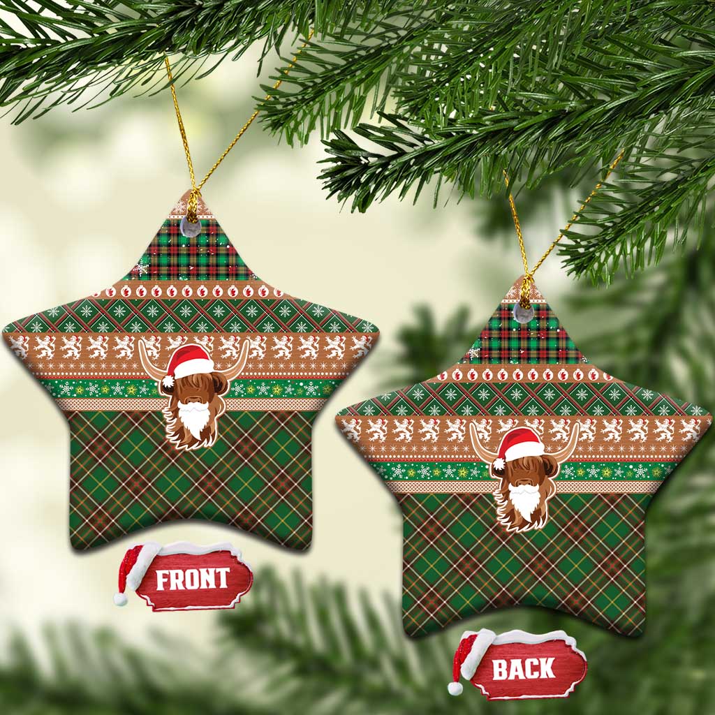 Scottish Christmas Ceramic Ornament Highland Cattle-Xmas Tartan Stripes Style Brown Color LT03