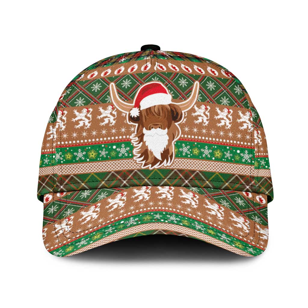 Scottish Christmas Classic Cap Highland Cattle-Xmas Tartan Stripes Style Brown Color LT03