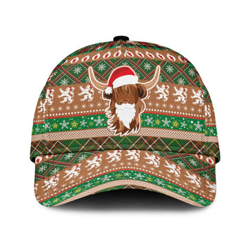 Scottish Christmas Classic Cap Highland Cattle-Xmas Tartan Stripes Style Brown Color LT03