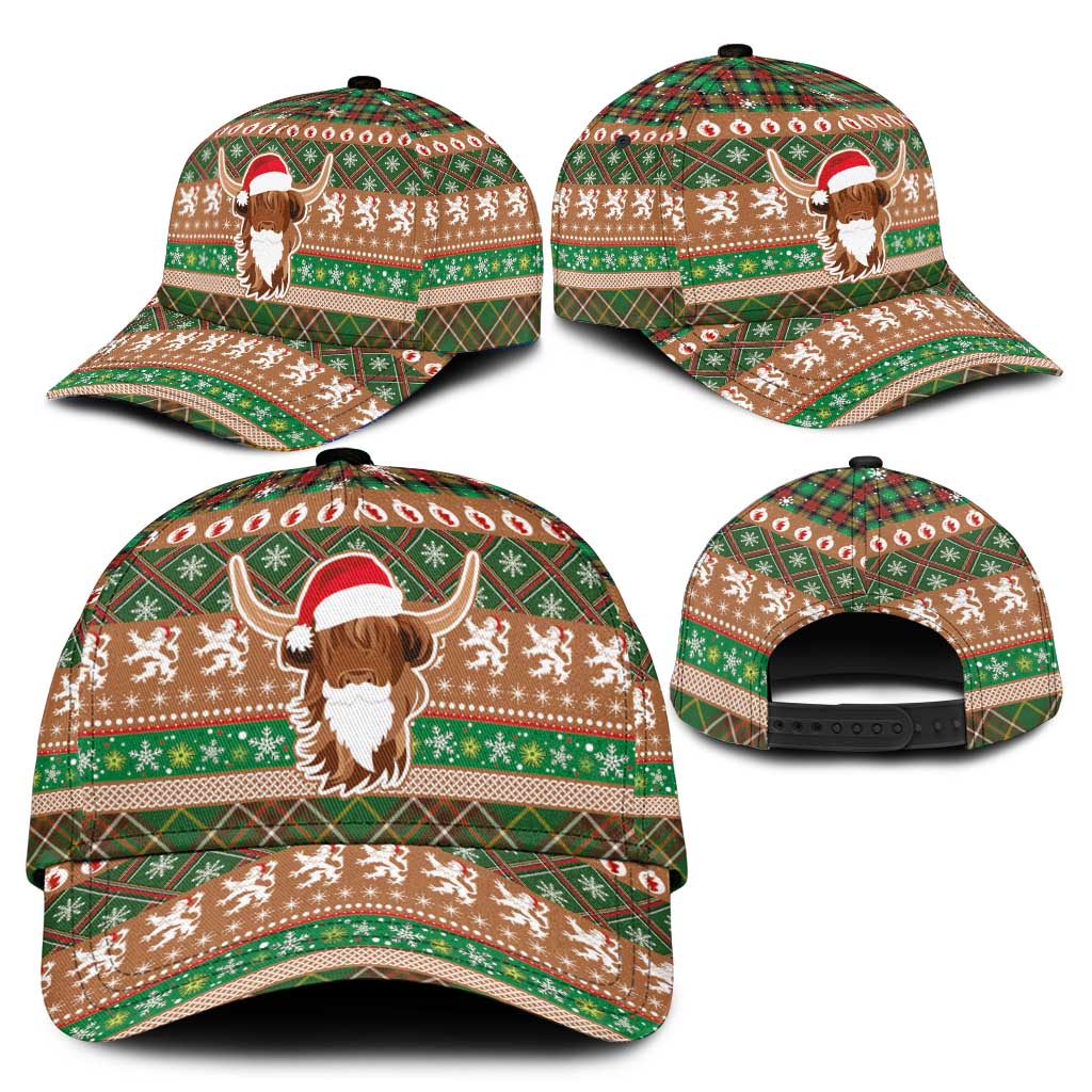 Scottish Christmas Classic Cap Highland Cattle-Xmas Tartan Stripes Style Brown Color LT03