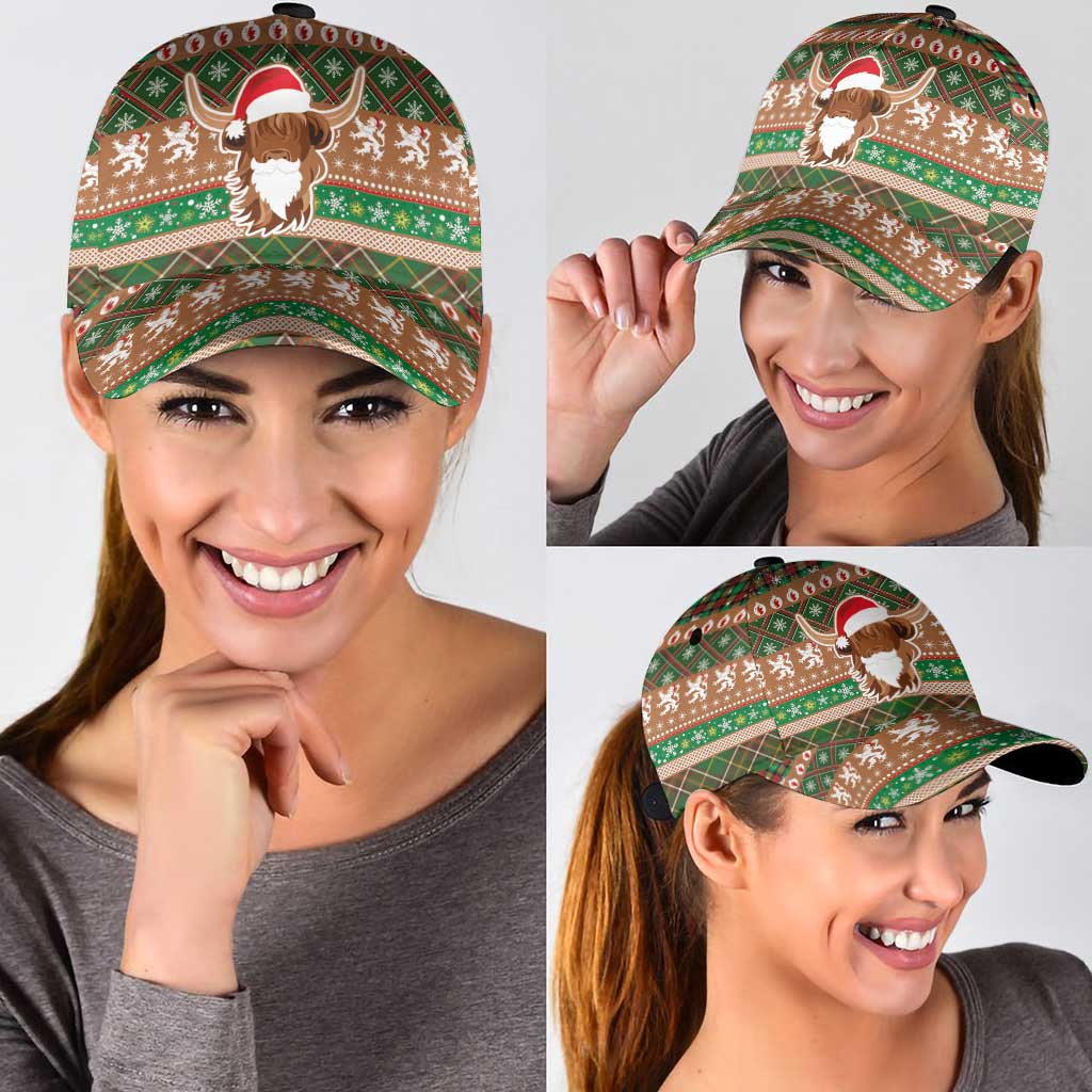 Scottish Christmas Classic Cap Highland Cattle-Xmas Tartan Stripes Style Brown Color LT03