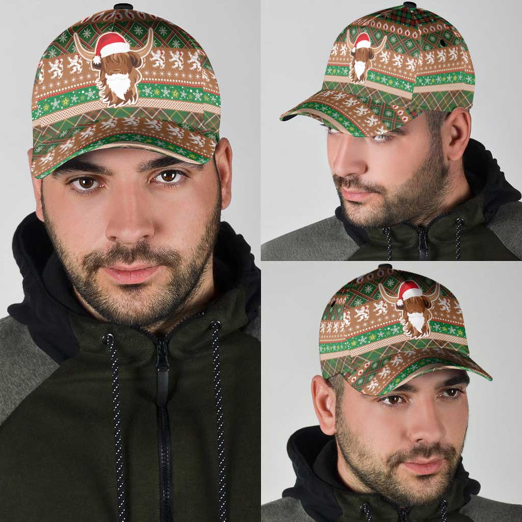 Scottish Christmas Classic Cap Highland Cattle-Xmas Tartan Stripes Style Brown Color LT03