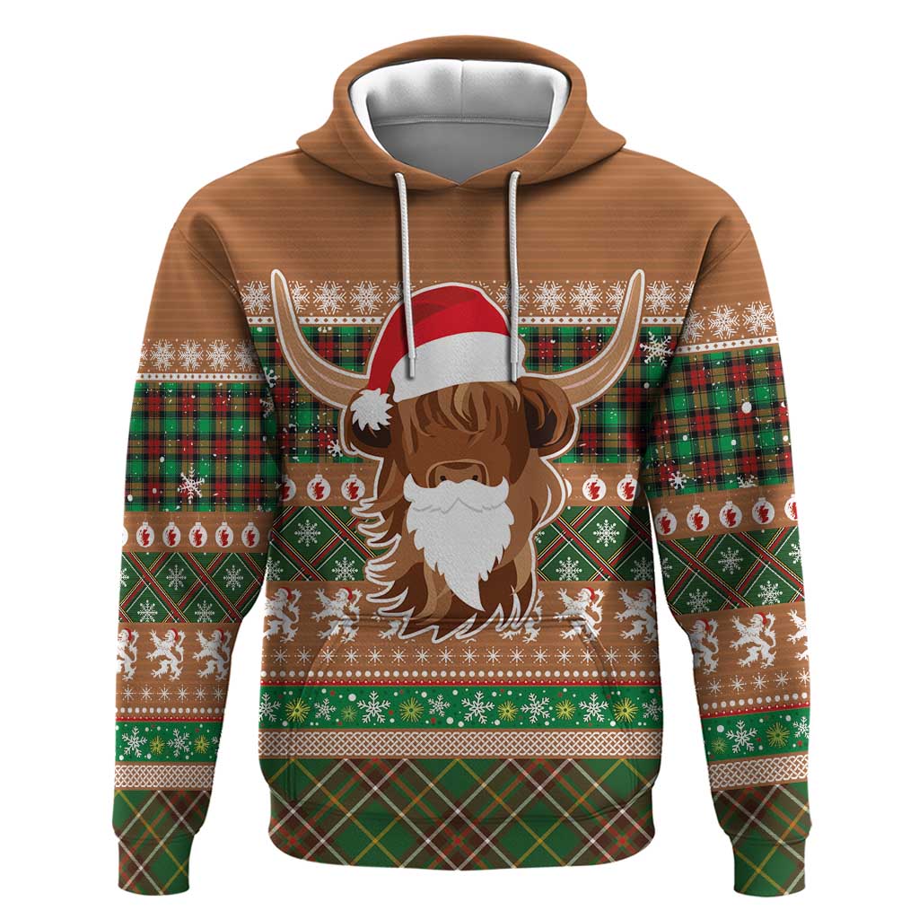 Scottish Christmas Hoodie Highland Cattle-Xmas Tartan Stripes Style Brown Color LT03