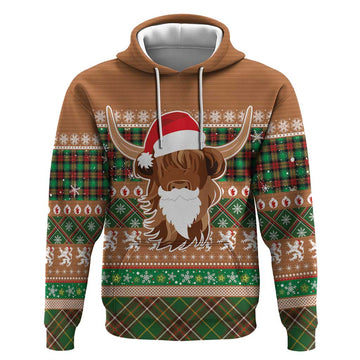 Scottish Christmas Hoodie Highland Cattle-Xmas Tartan Stripes Style Brown Color LT03