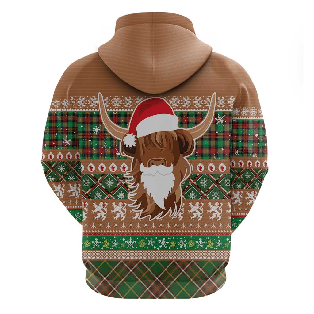 Scottish Christmas Hoodie Highland Cattle-Xmas Tartan Stripes Style Brown Color LT03