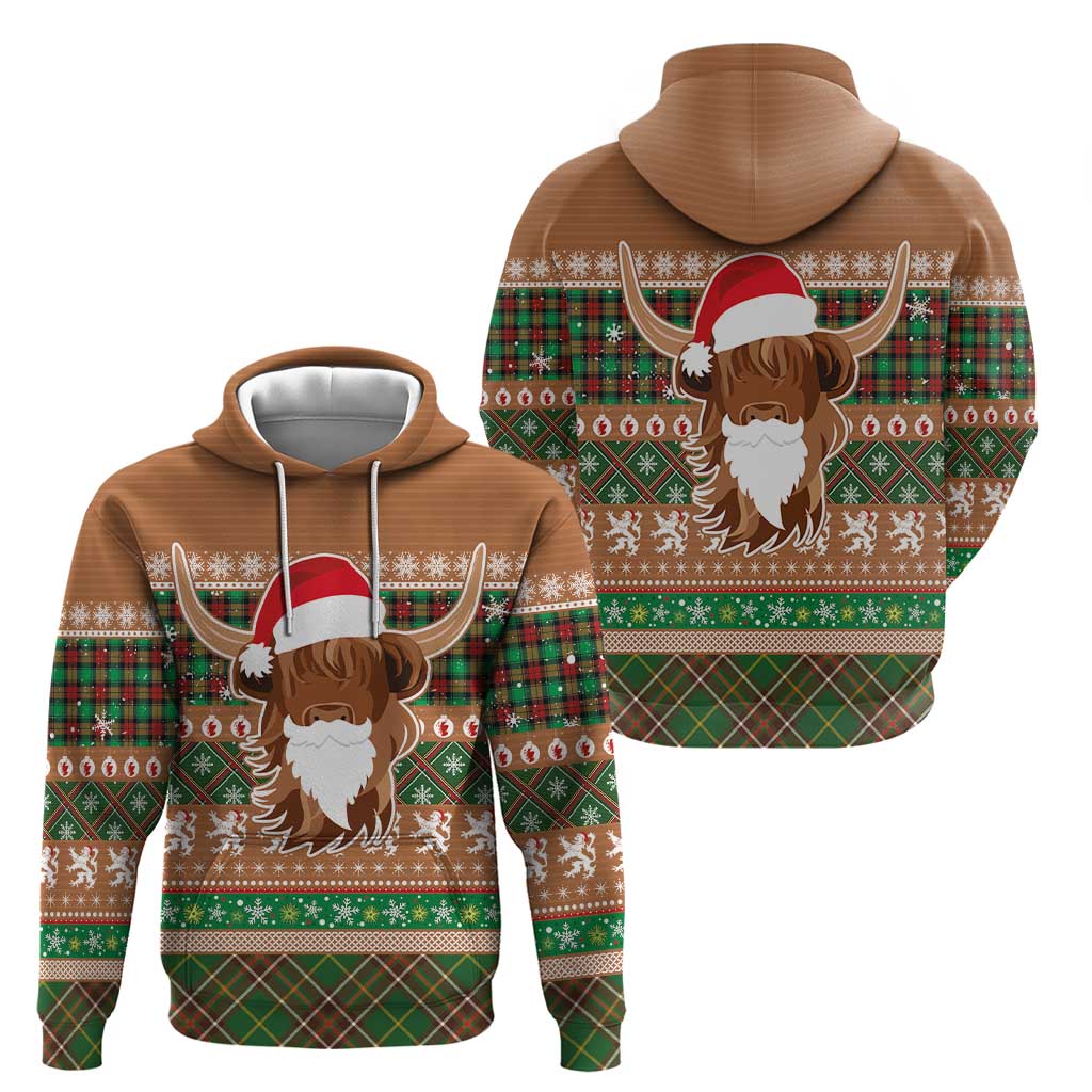 Scottish Christmas Hoodie Highland Cattle-Xmas Tartan Stripes Style Brown Color LT03