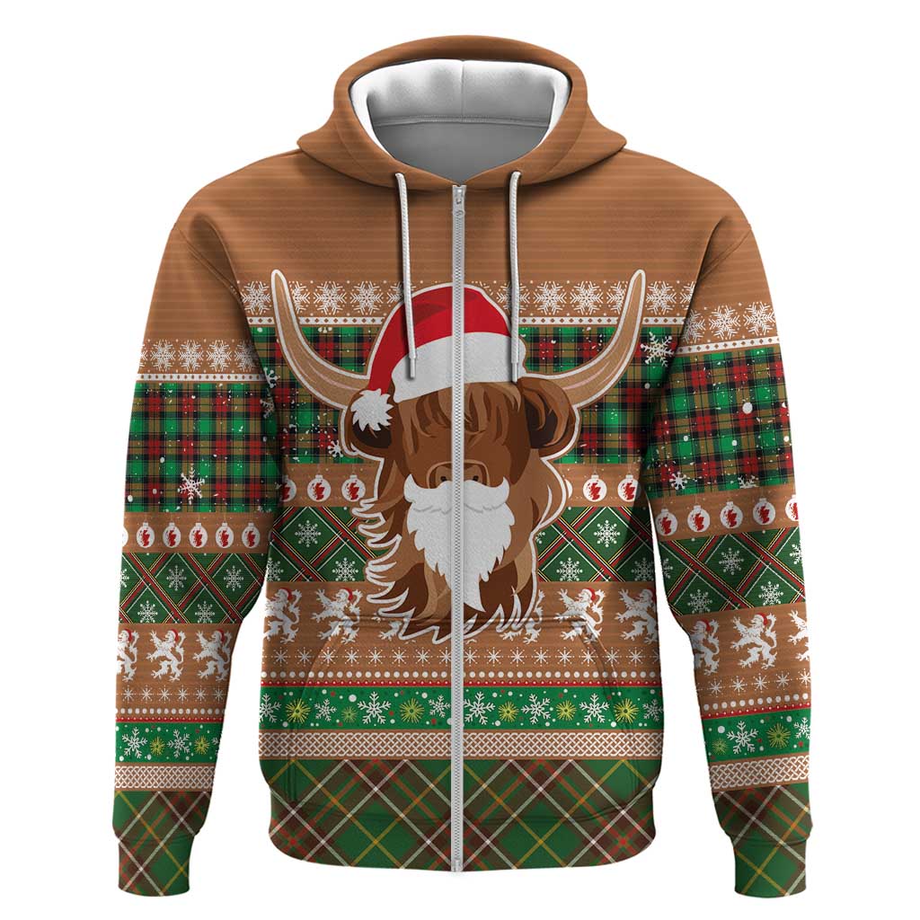 Scottish Christmas Hoodie Highland Cattle-Xmas Tartan Stripes Style Brown Color LT03