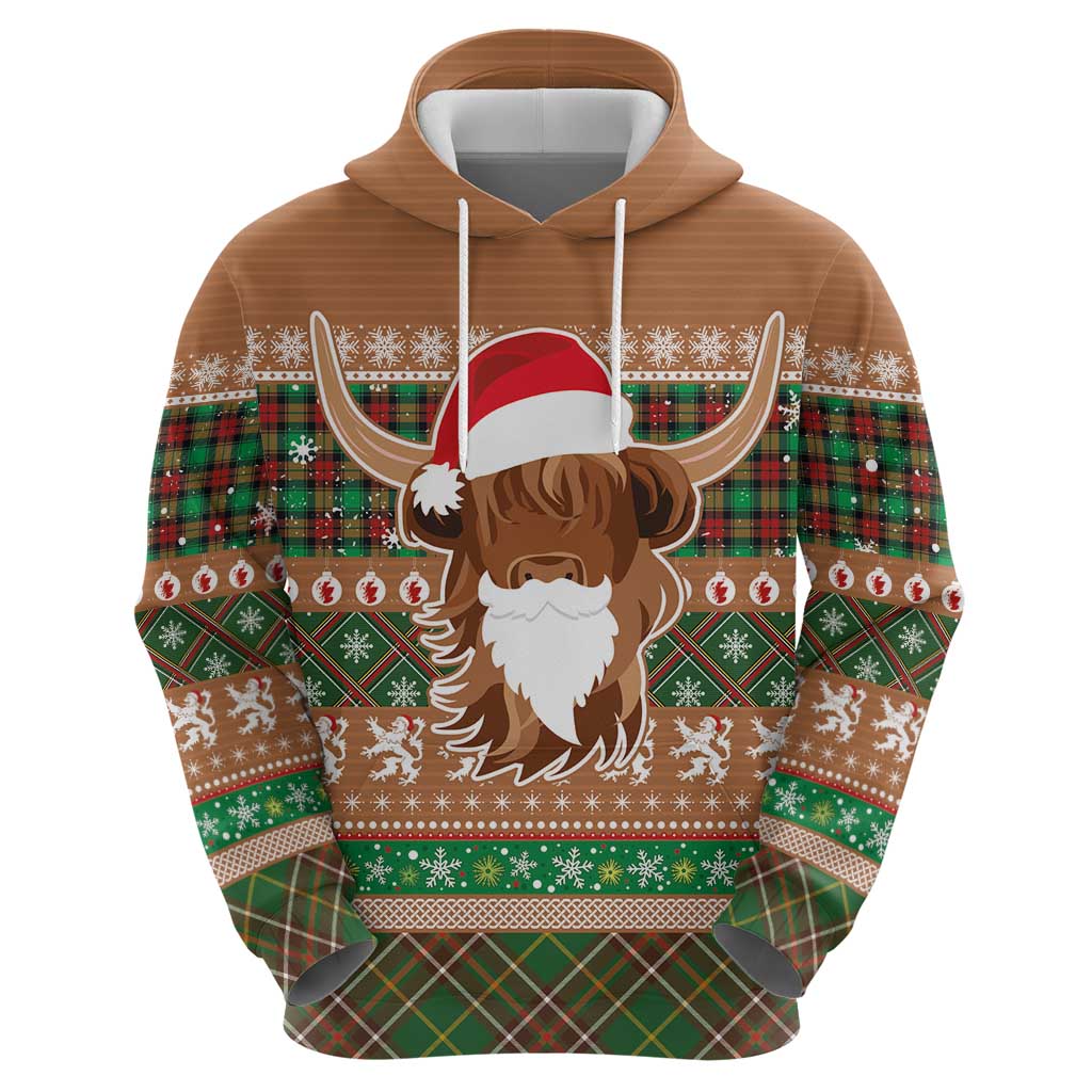 Scottish Christmas Hoodie Highland Cattle-Xmas Tartan Stripes Style Brown Color LT03