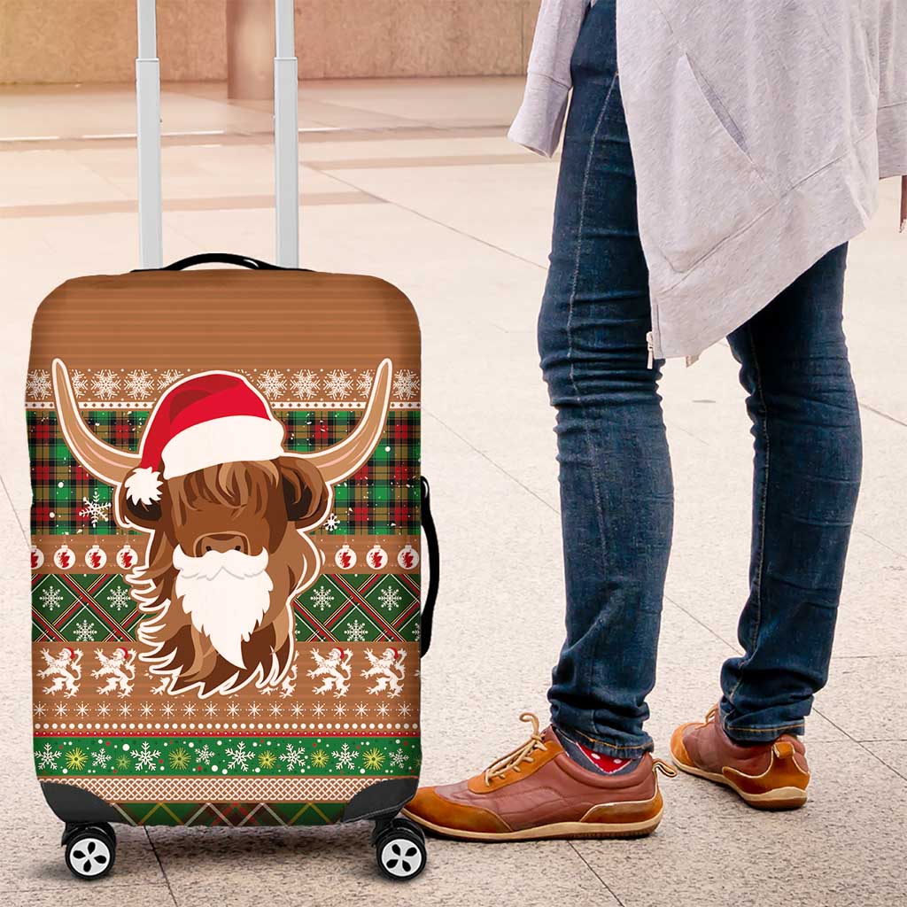 Scottish Christmas Luggage Cover Highland Cattle-Xmas Tartan Stripes Style Brown Color LT03