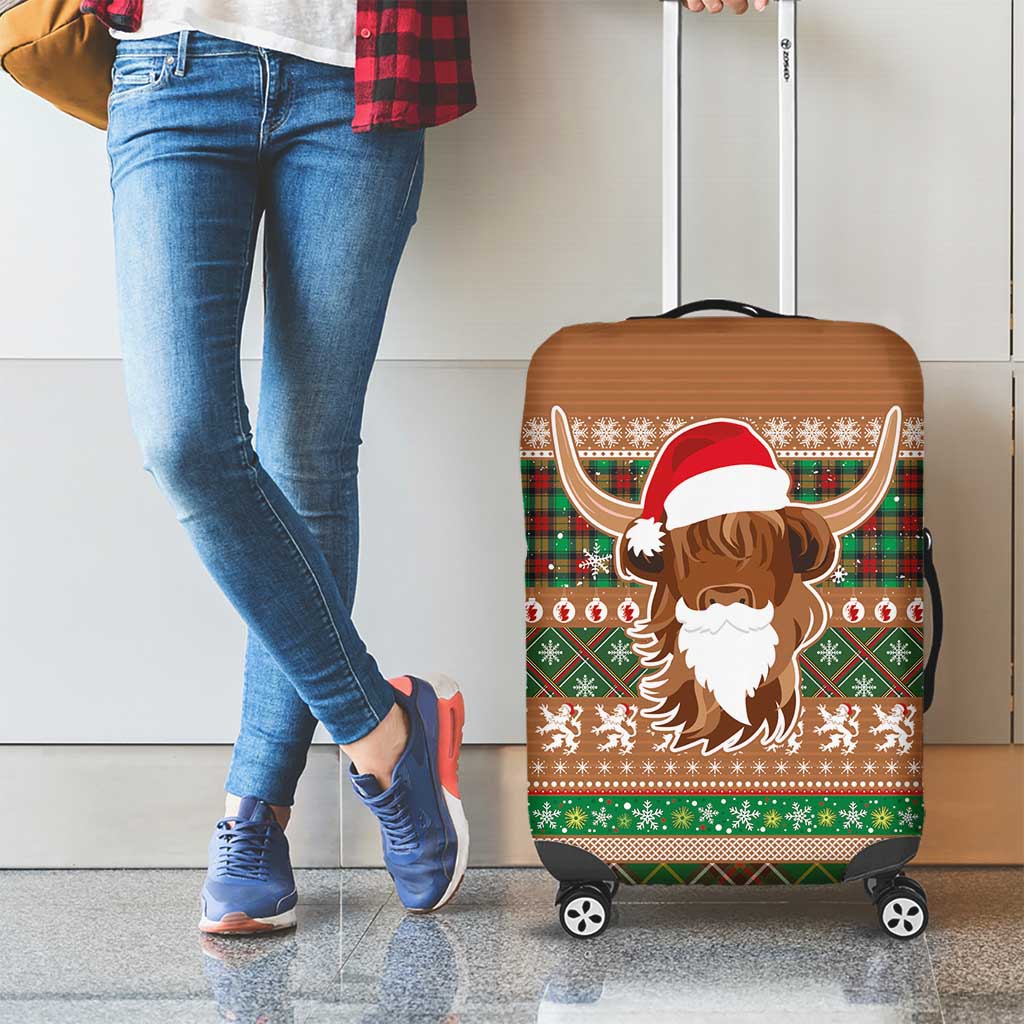 Scottish Christmas Luggage Cover Highland Cattle-Xmas Tartan Stripes Style Brown Color LT03
