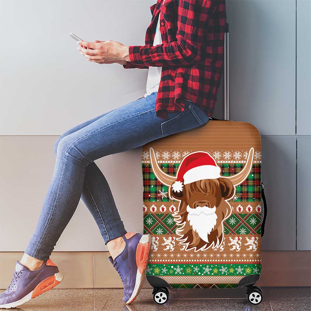 Scottish Christmas Luggage Cover Highland Cattle-Xmas Tartan Stripes Style Brown Color LT03