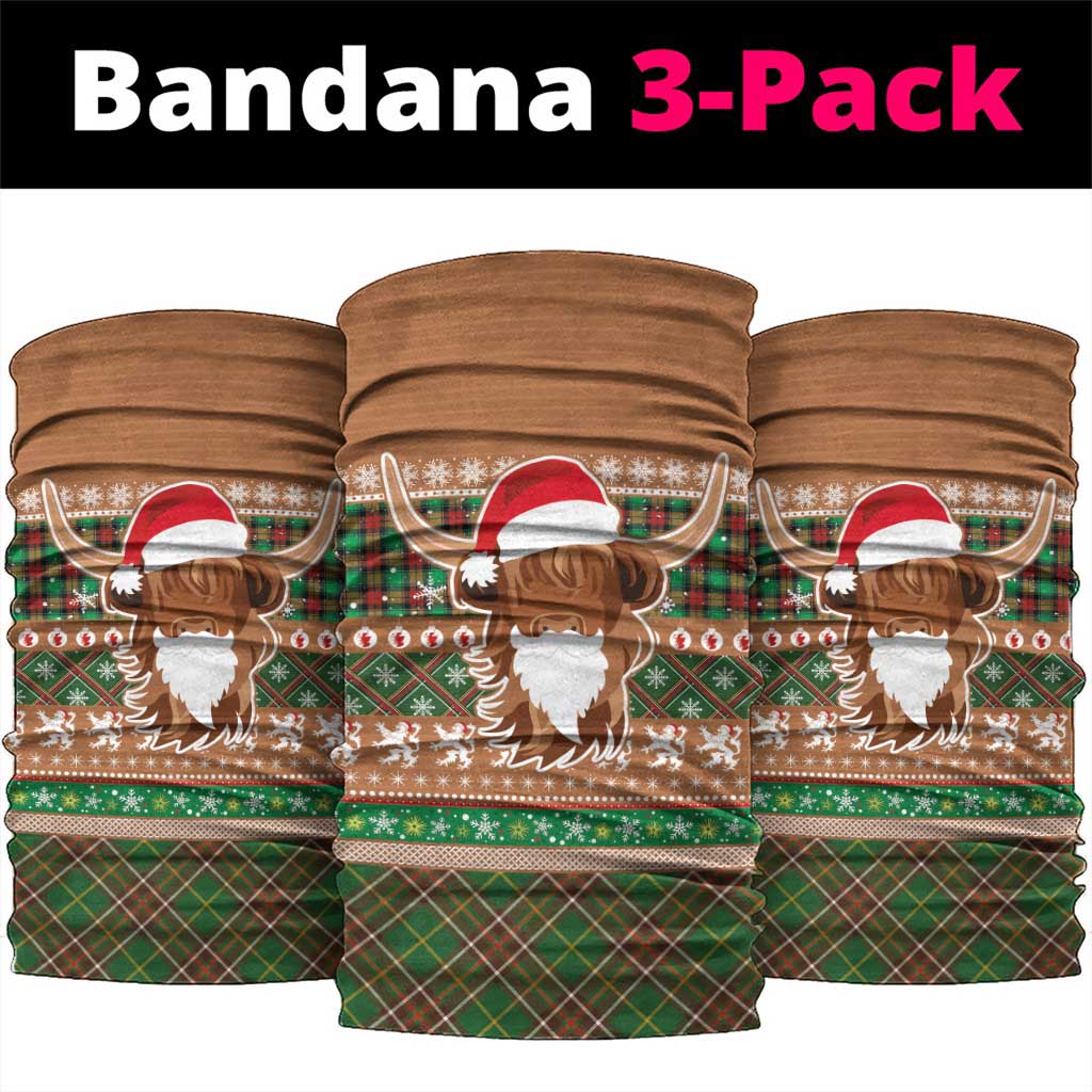 Scottish Christmas Neck Gaiter Highland Cattle-Xmas Tartan Stripes Style Brown Color LT03
