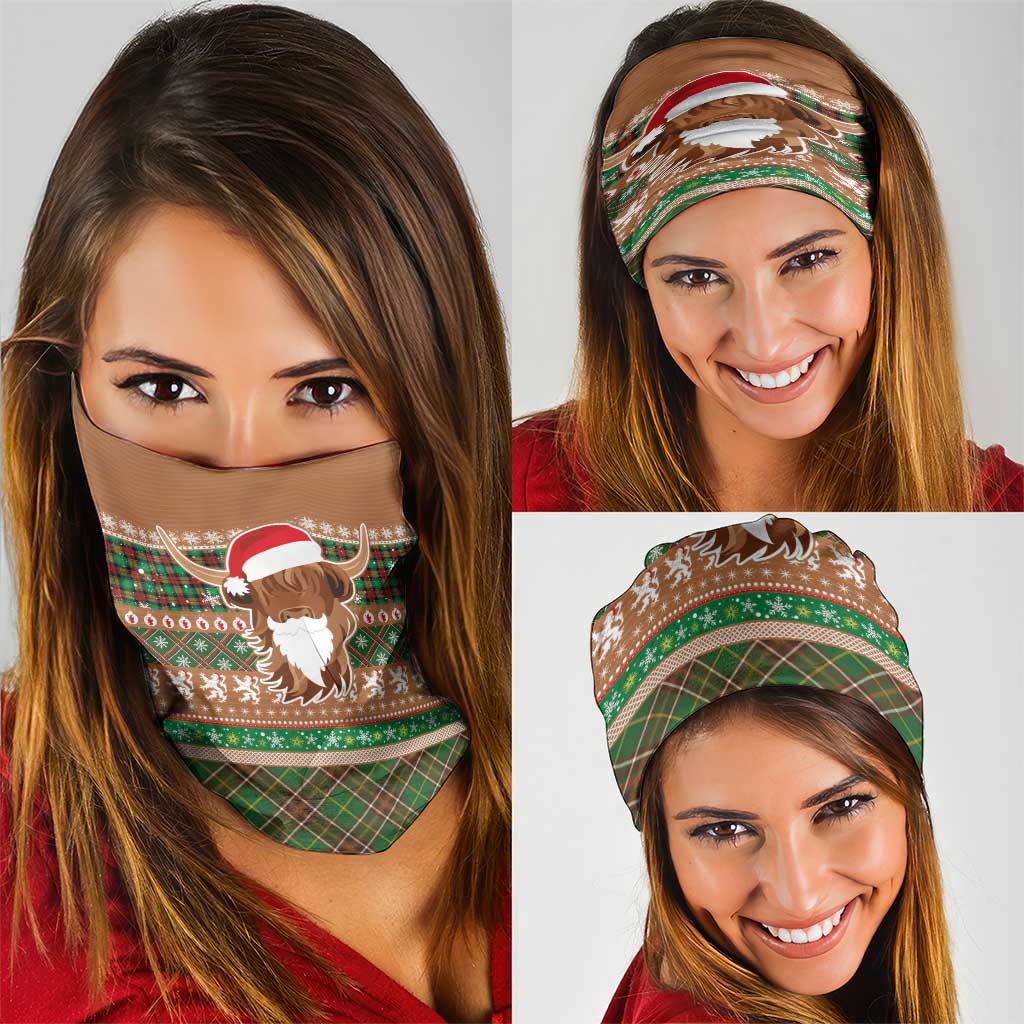 Scottish Christmas Neck Gaiter Highland Cattle-Xmas Tartan Stripes Style Brown Color LT03
