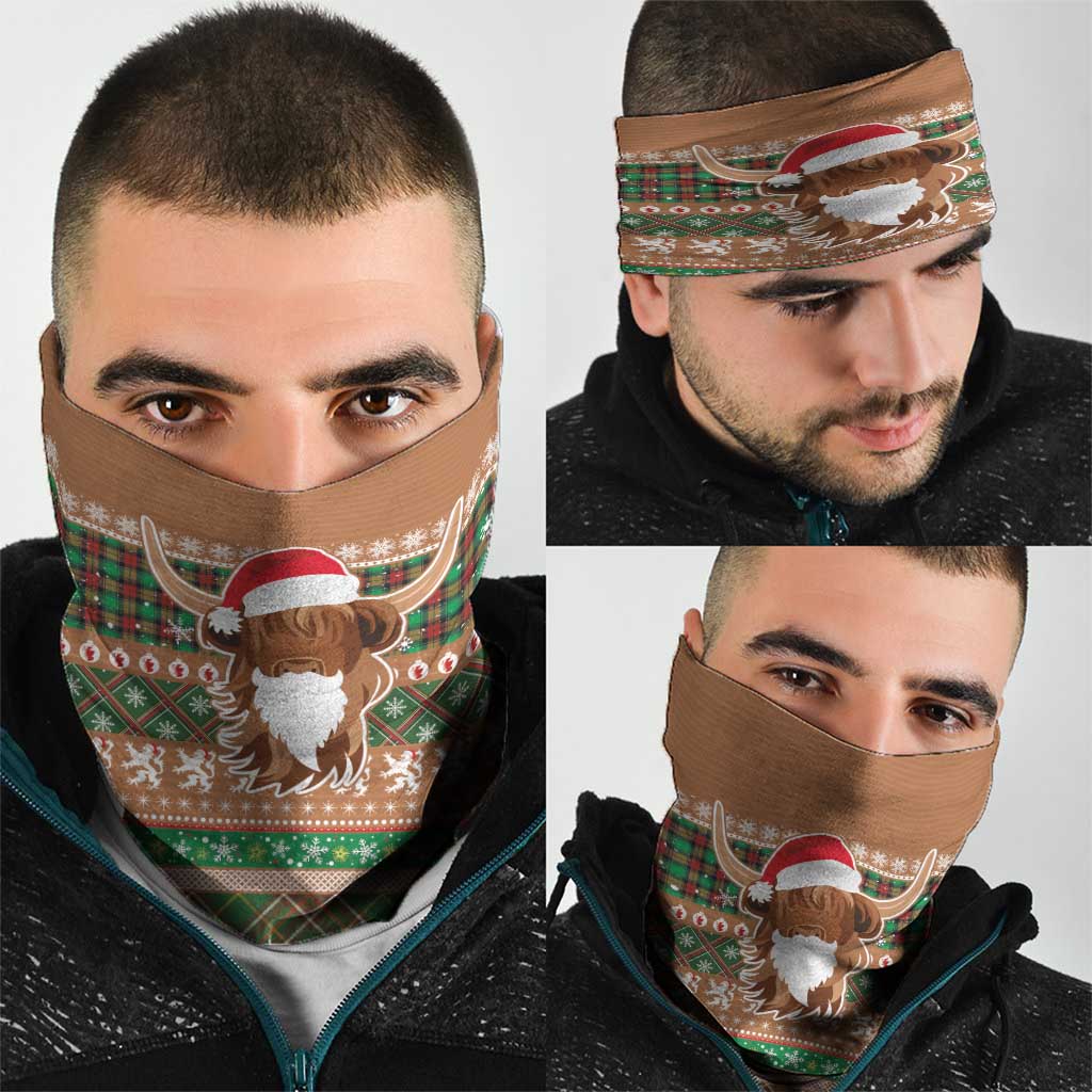 Scottish Christmas Neck Gaiter Highland Cattle-Xmas Tartan Stripes Style Brown Color LT03