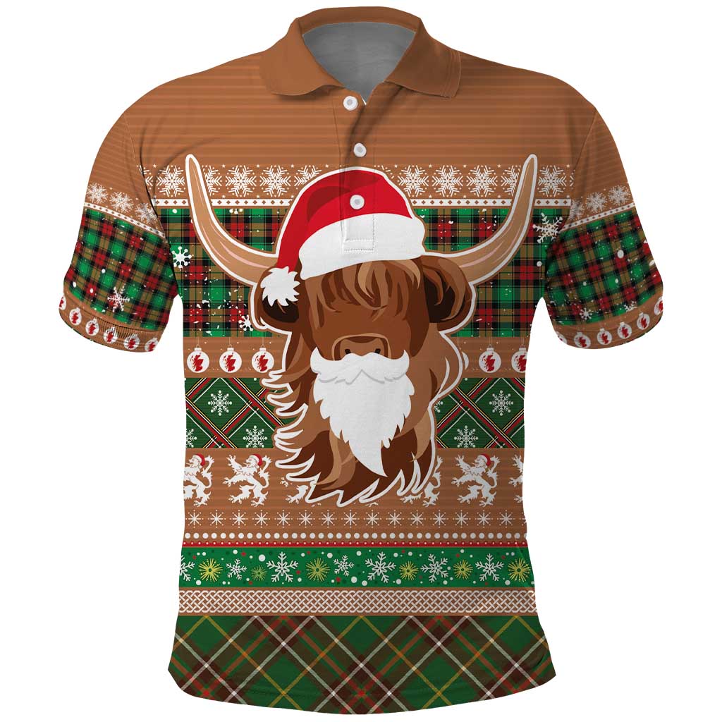 Scottish Christmas Polo Shirt Highland Cattle-Xmas Tartan Stripes Style Brown Color LT03