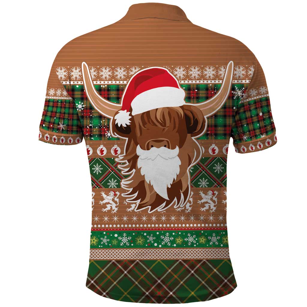 Scottish Christmas Polo Shirt Highland Cattle-Xmas Tartan Stripes Style Brown Color LT03
