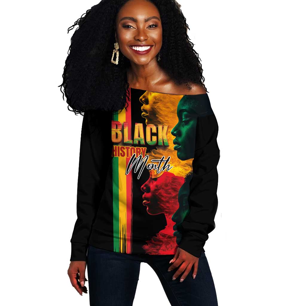 Afro - Black History Month Off Shoulder Sweater Black Soul - I'm Black Every Month LT03