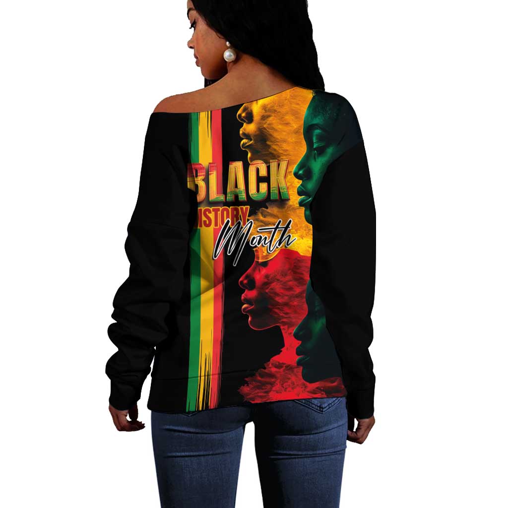 Afro - Black History Month Off Shoulder Sweater Black Soul - I'm Black Every Month LT03