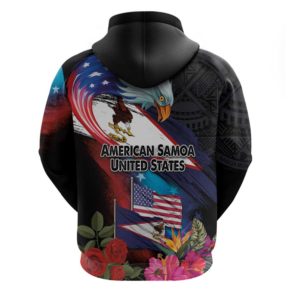 American Samoa and United States Together Hoodie National Flag with Eagle-Hibiscus and Rose LT03