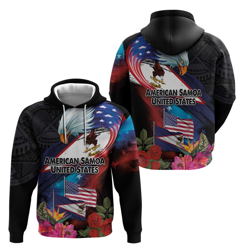 American Samoa and United States Together Hoodie National Flag with Eagle-Hibiscus and Rose LT03