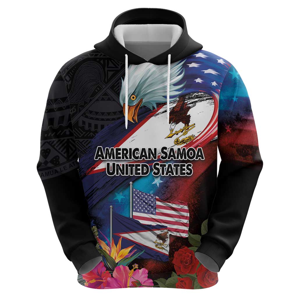American Samoa and United States Together Hoodie National Flag with Eagle-Hibiscus and Rose LT03