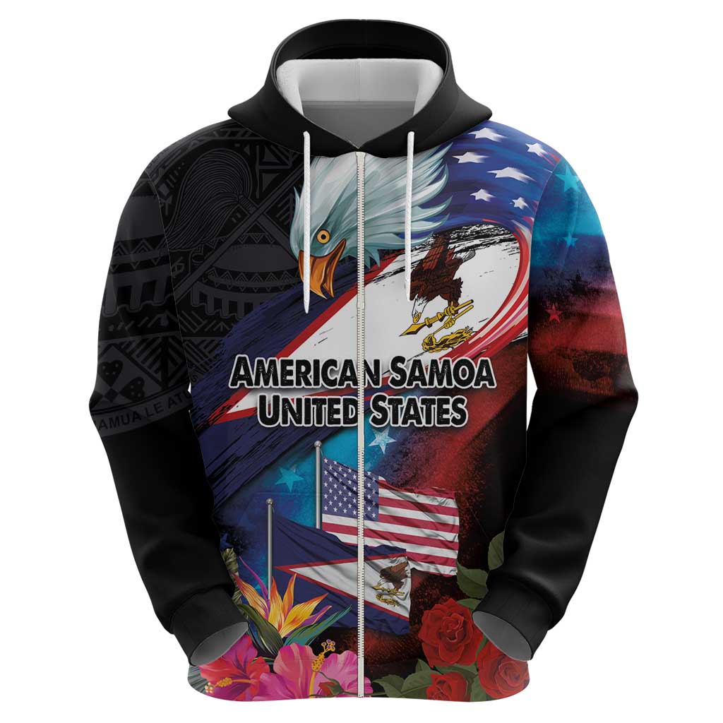 American Samoa and United States Together Hoodie National Flag with Eagle-Hibiscus and Rose LT03