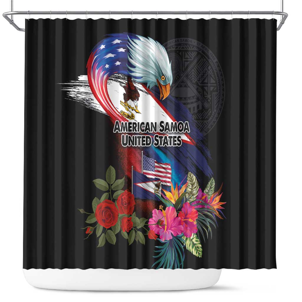 American Samoa and United States Together Shower Curtain National Flag with Eagle-Hibiscus and Rose LT03