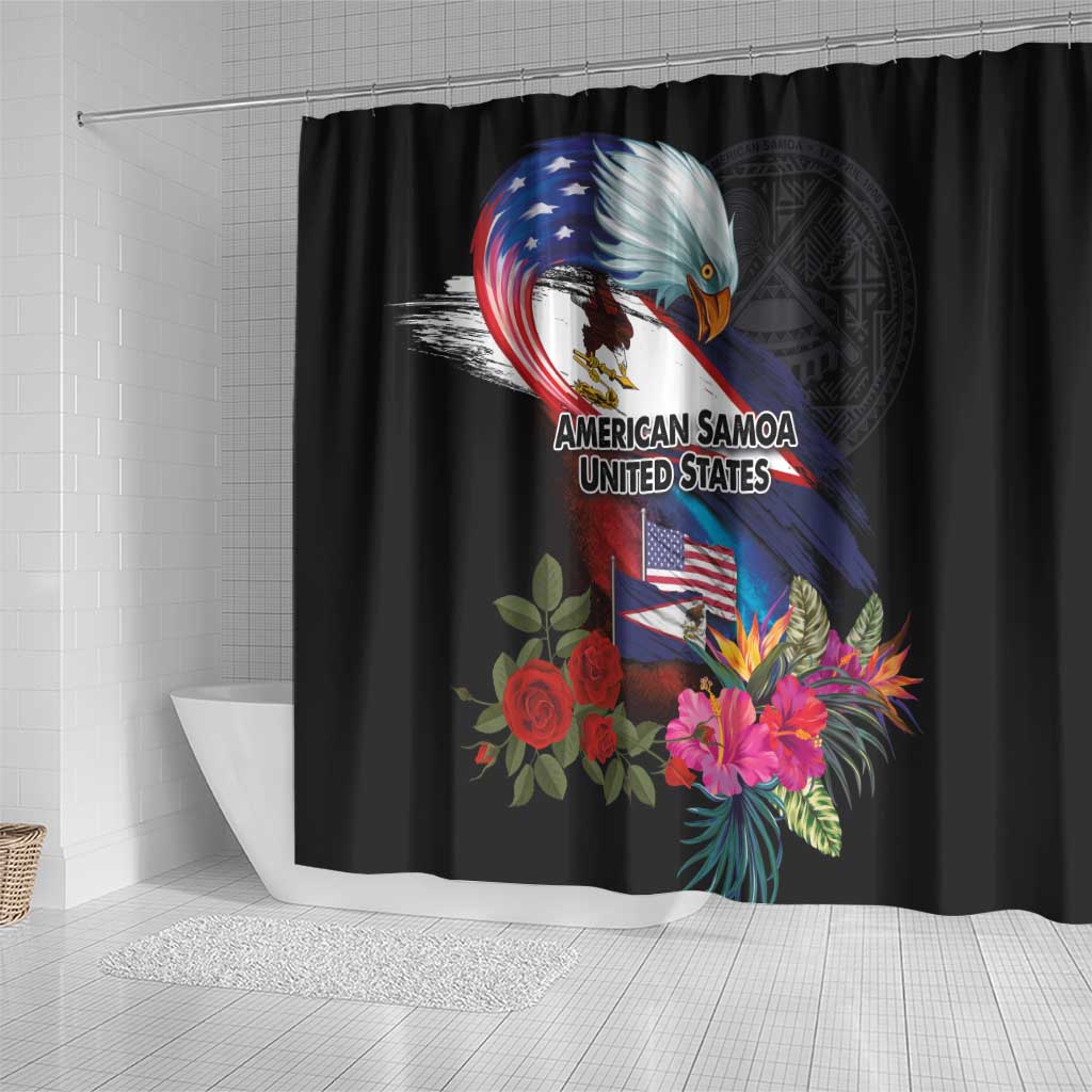 American Samoa and United States Together Shower Curtain National Flag with Eagle-Hibiscus and Rose LT03