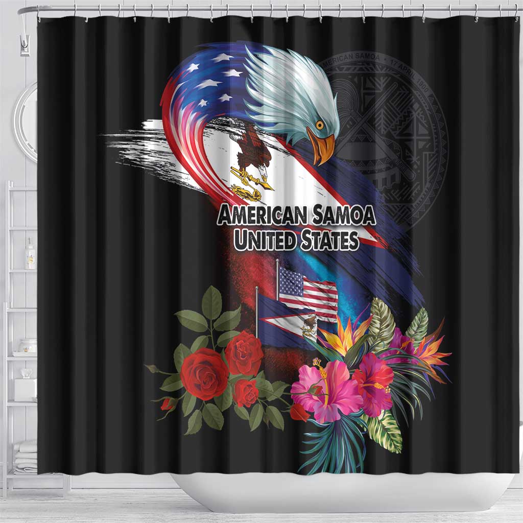 American Samoa and United States Together Shower Curtain National Flag with Eagle-Hibiscus and Rose LT03