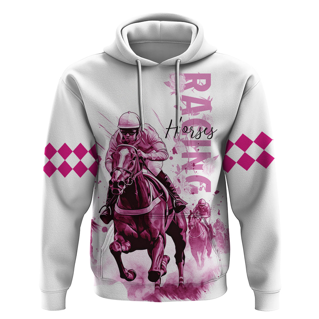 Kentucky Horses Racing Hoodie Jockey Drawing Style Pink Out Color LT03