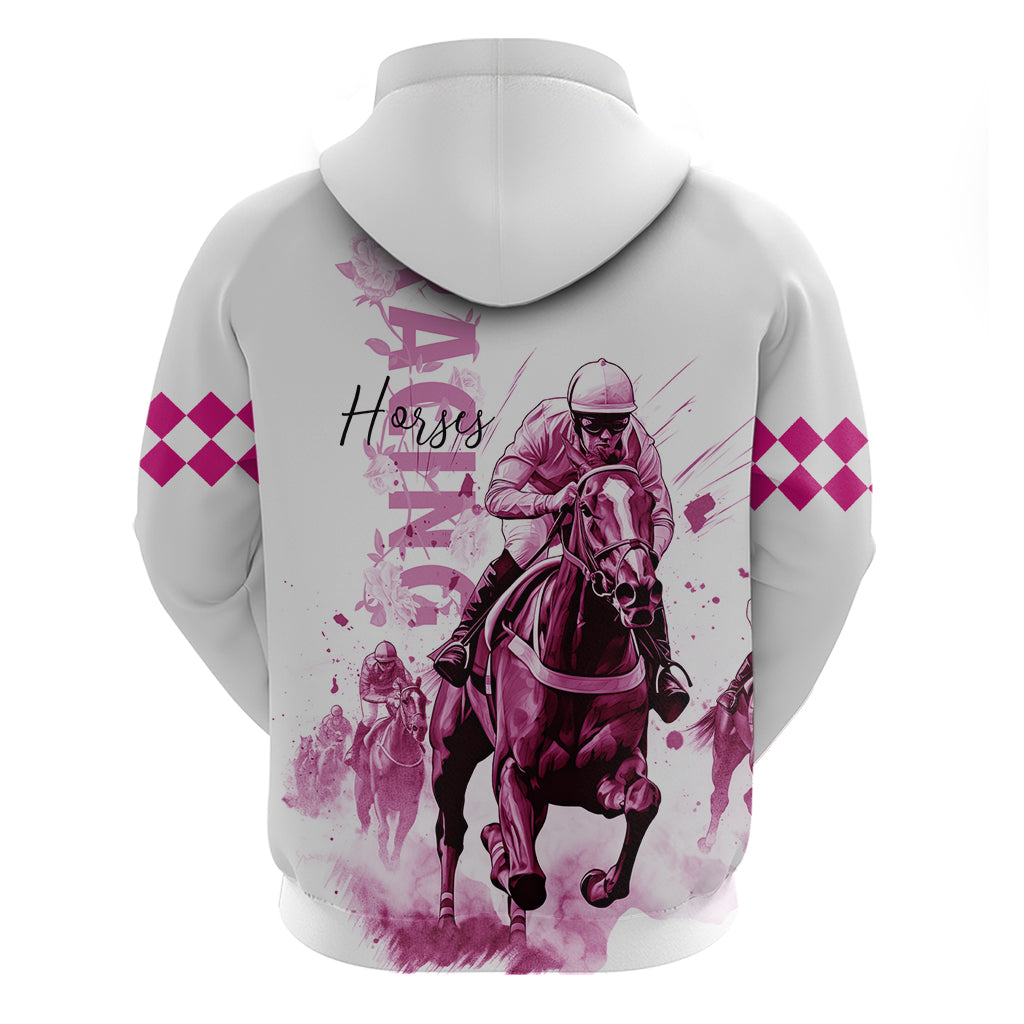 Kentucky Horses Racing Hoodie Jockey Drawing Style Pink Out Color LT03
