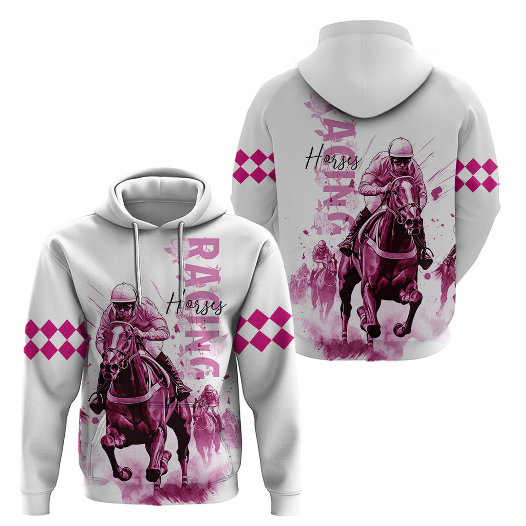 Kentucky Horses Racing Hoodie Jockey Drawing Style Pink Out Color LT03