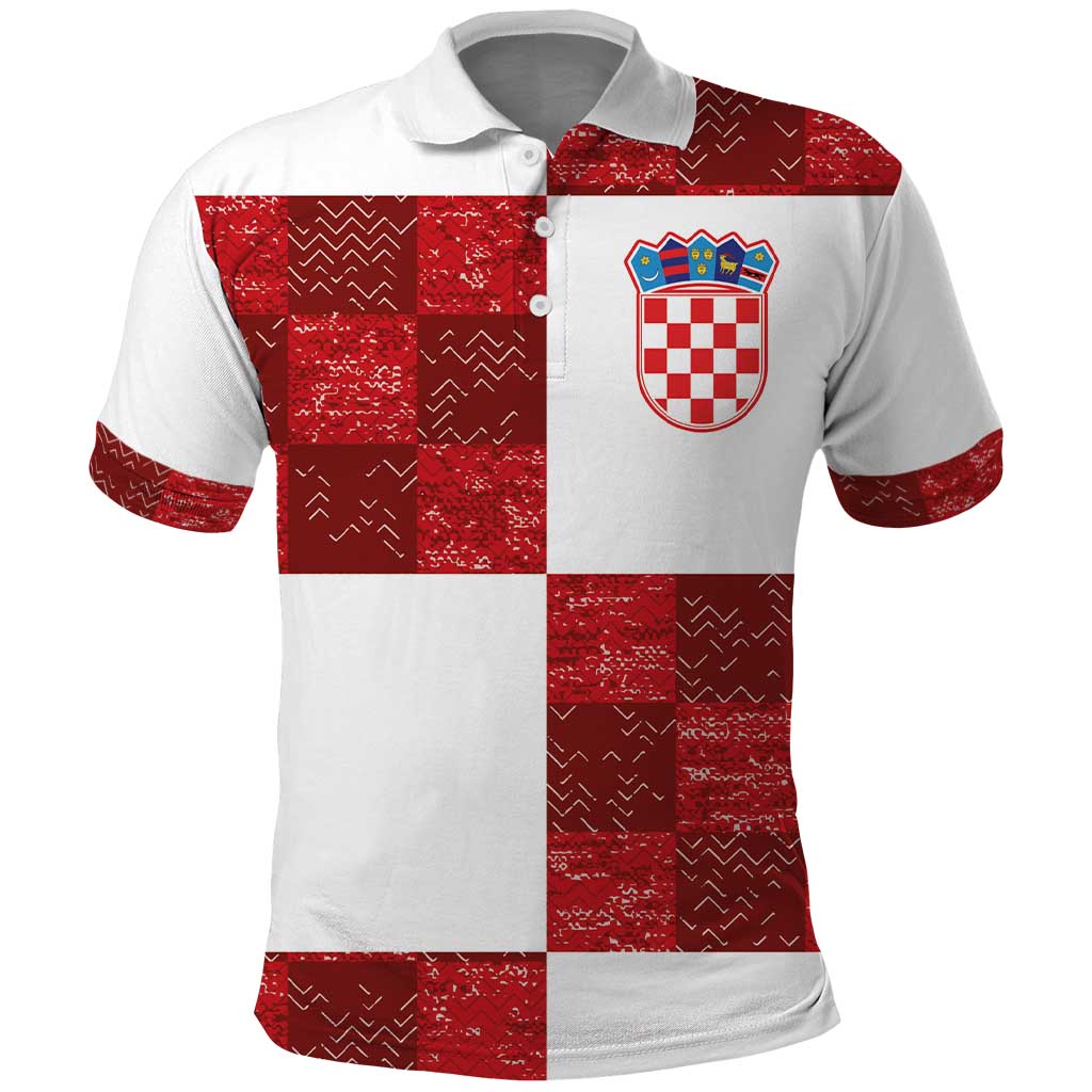 Custom Croatia Football Polo Shirt Checkered Ones Sport Grunge Style LT03