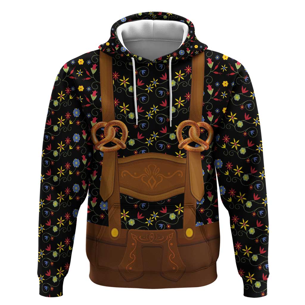 Traditional German Costume - Lederhosen and Soft Pretzel Hoodie Folk Floral Pattern Style LT03