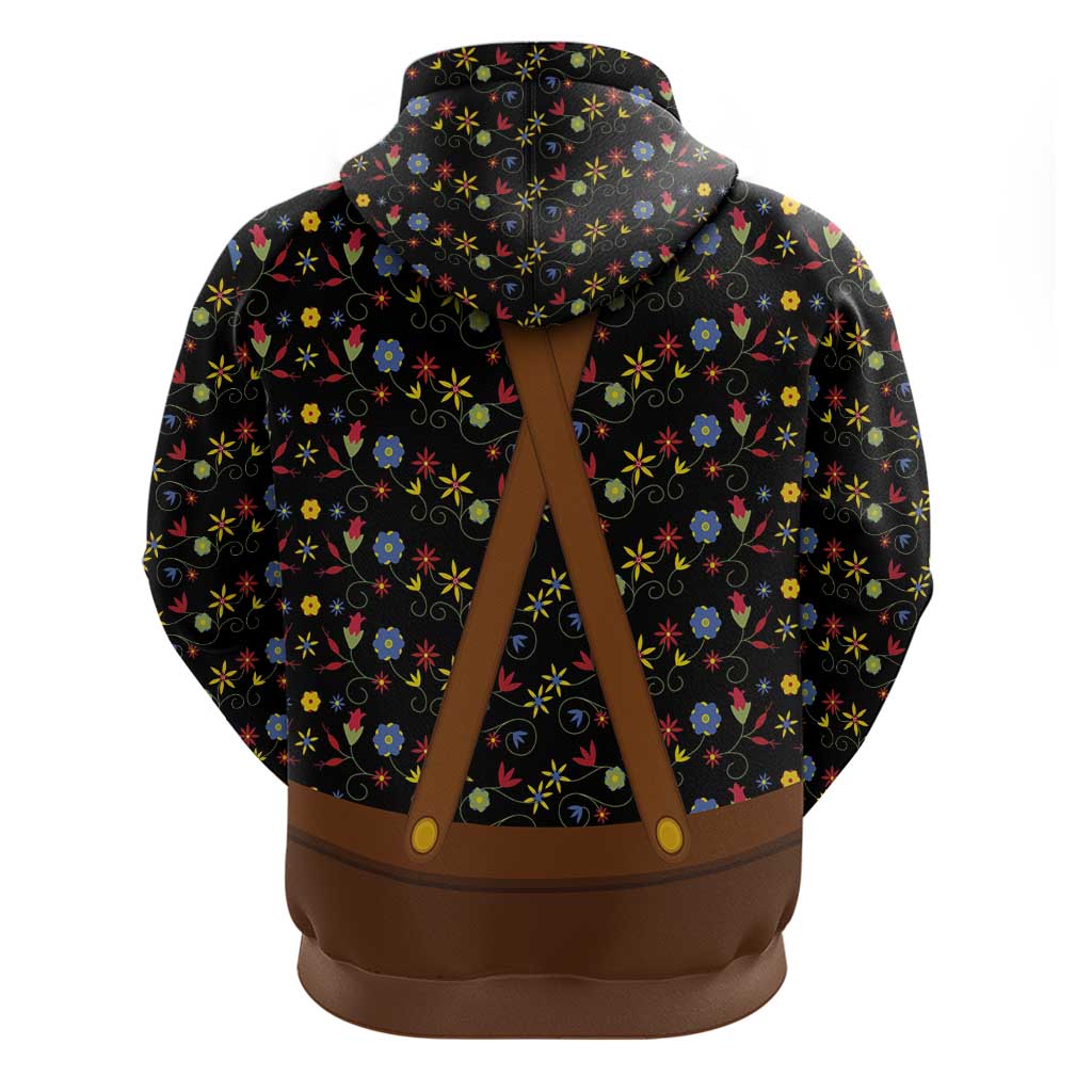 Traditional German Costume - Lederhosen and Soft Pretzel Hoodie Folk Floral Pattern Style LT03