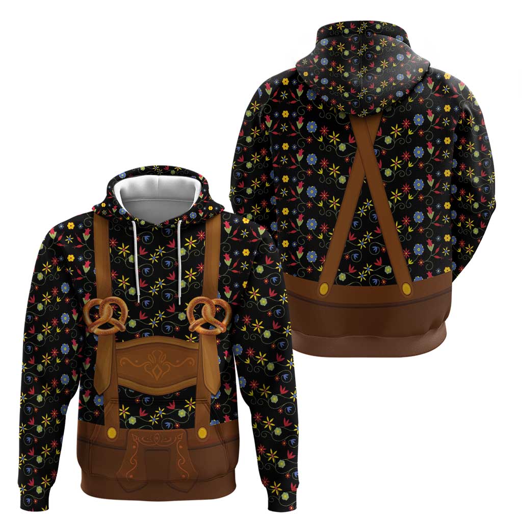 Traditional German Costume - Lederhosen and Soft Pretzel Hoodie Folk Floral Pattern Style LT03