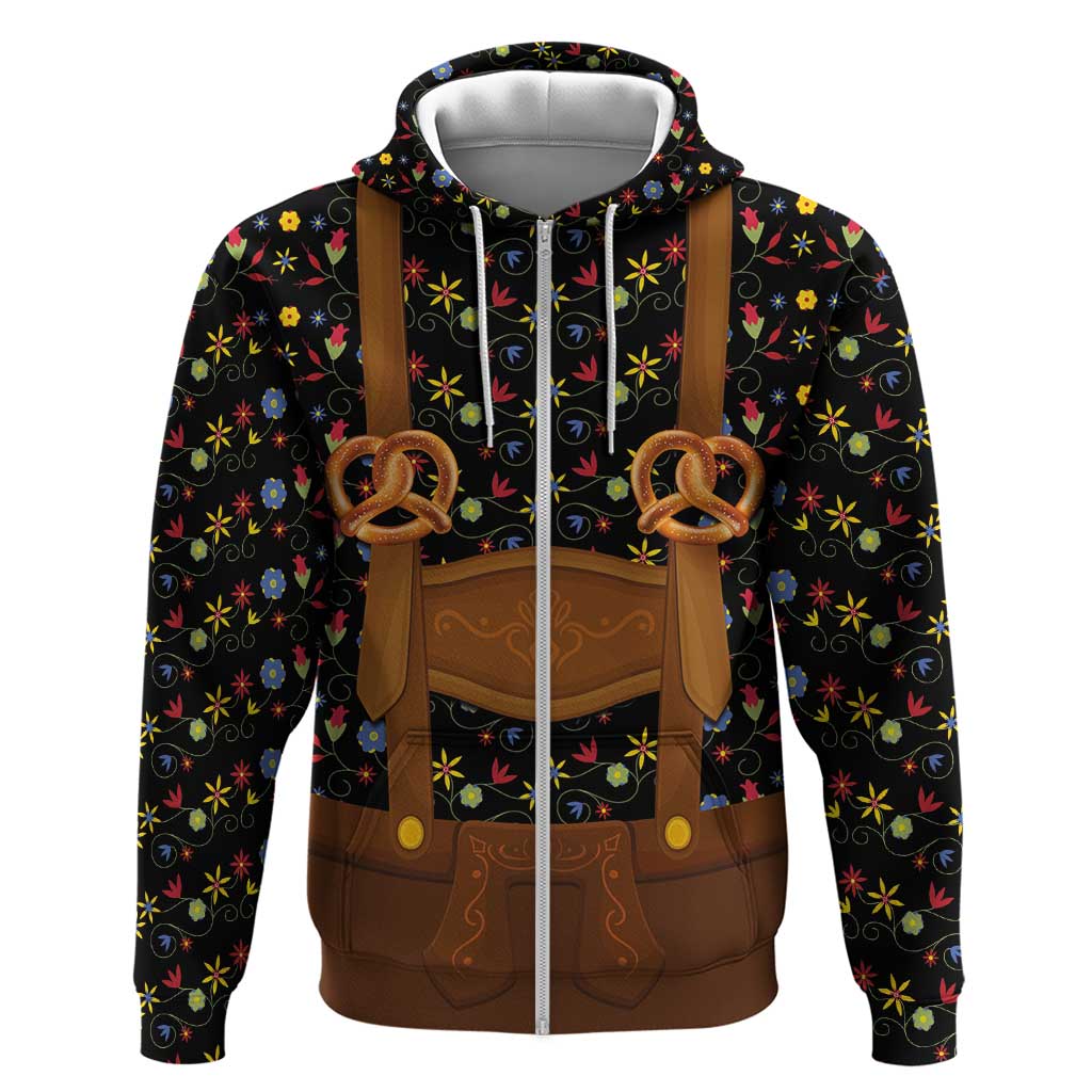 Traditional German Costume - Lederhosen and Soft Pretzel Hoodie Folk Floral Pattern Style LT03