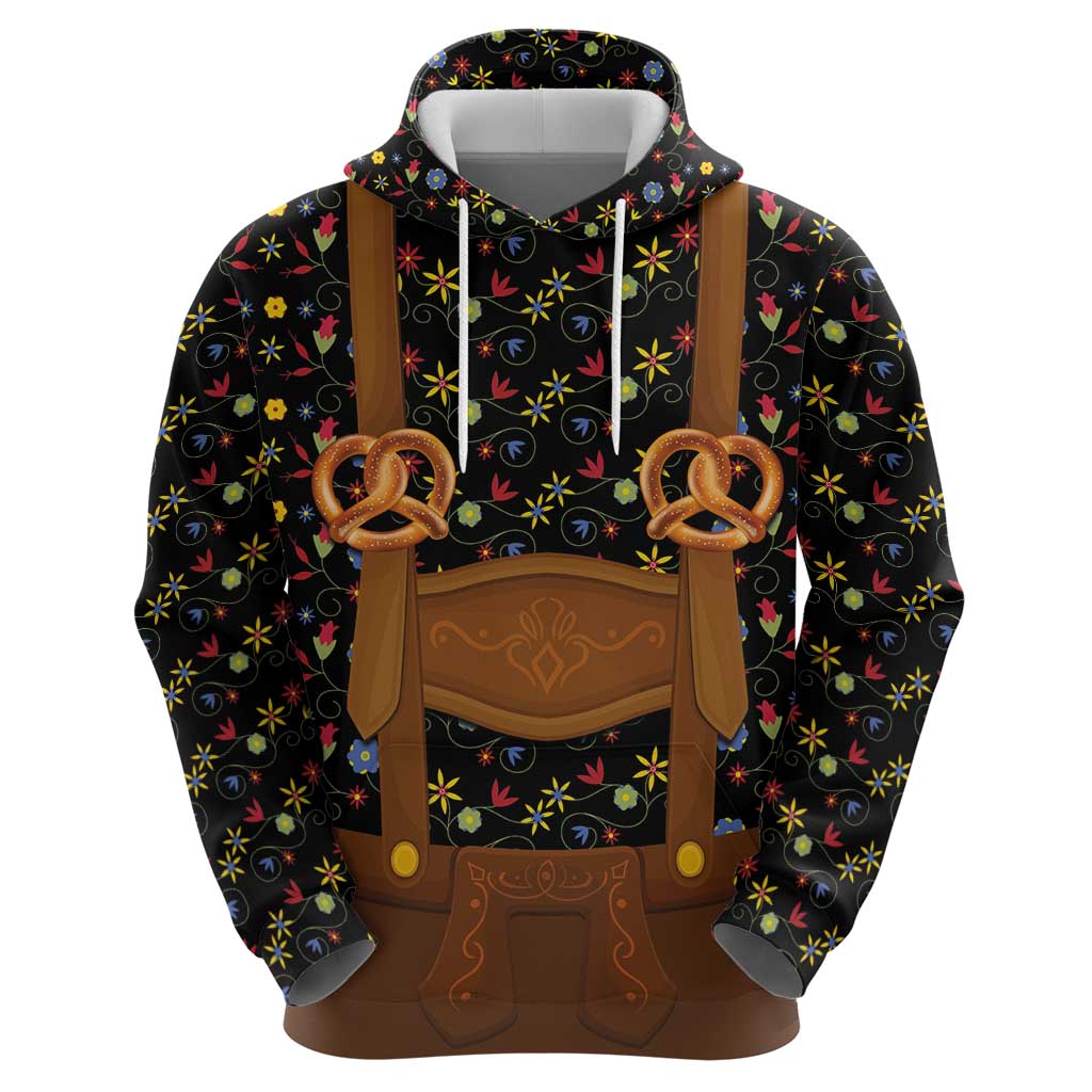Traditional German Costume - Lederhosen and Soft Pretzel Hoodie Folk Floral Pattern Style LT03