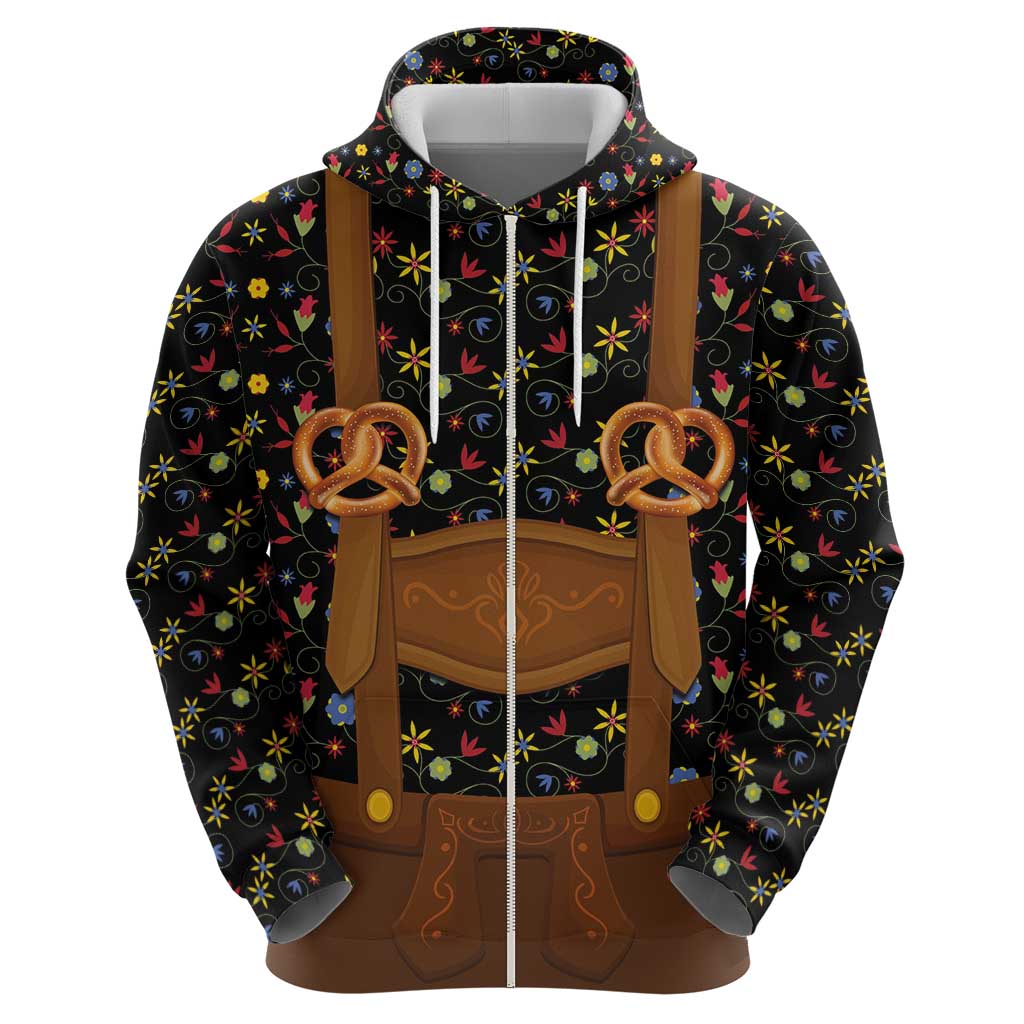 Traditional German Costume - Lederhosen and Soft Pretzel Hoodie Folk Floral Pattern Style LT03