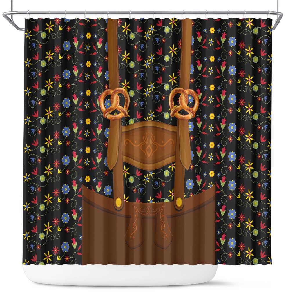 Traditional German Costume - Lederhosen and Soft Pretzel Shower Curtain Folk Floral Pattern Style LT03