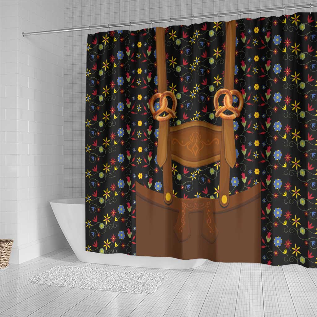 Traditional German Costume - Lederhosen and Soft Pretzel Shower Curtain Folk Floral Pattern Style LT03