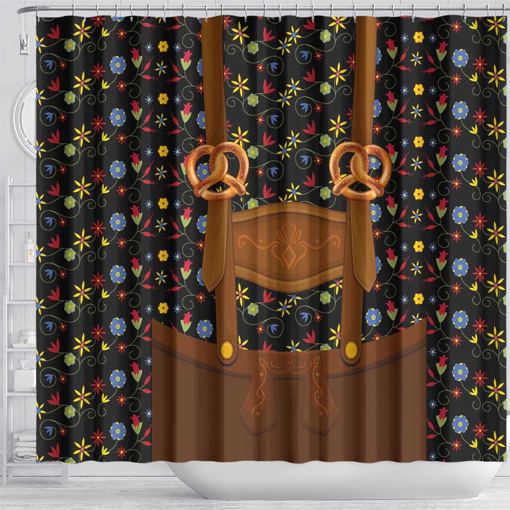 Traditional German Costume - Lederhosen and Soft Pretzel Shower Curtain Folk Floral Pattern Style LT03