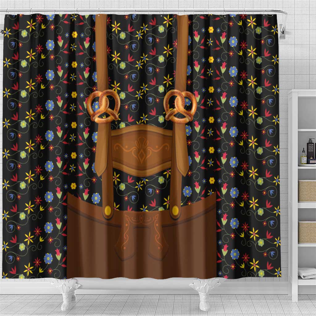 Traditional German Costume - Lederhosen and Soft Pretzel Shower Curtain Folk Floral Pattern Style LT03