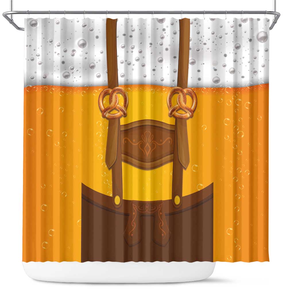 Traditional German Costume - Lederhosen and Soft Pretzel Shower Curtain Oktoberfest Beer Head Funny Style LT03
