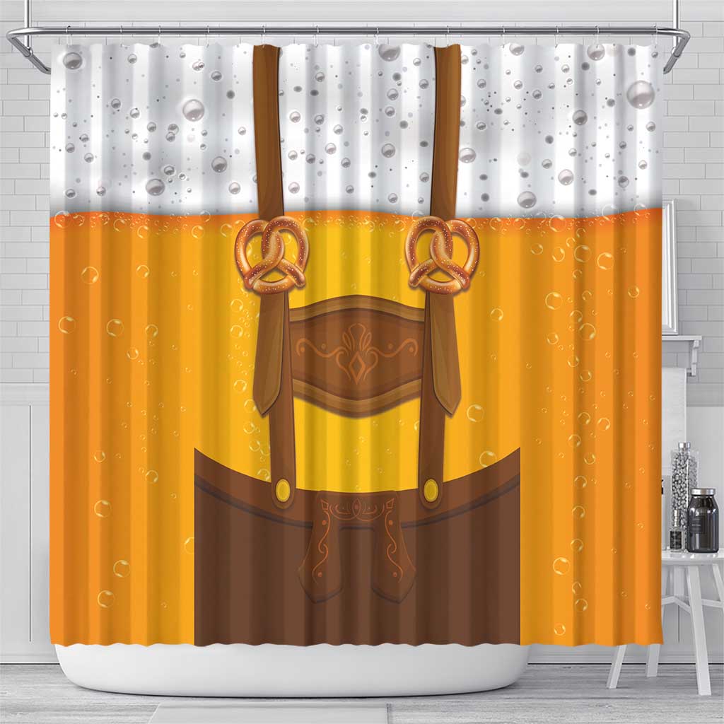 Traditional German Costume - Lederhosen and Soft Pretzel Shower Curtain Oktoberfest Beer Head Funny Style LT03